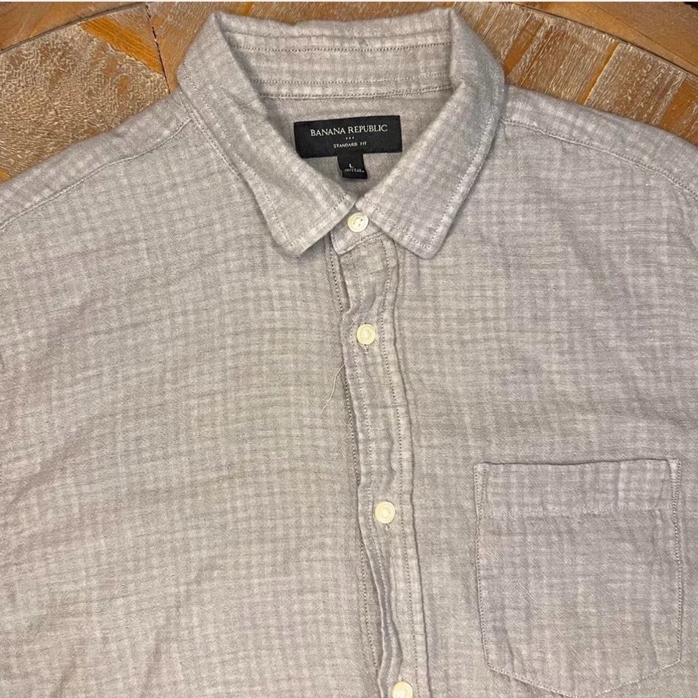 Banana Republic‎ Mens Linen Blend Button Up Shirt Slim Long Sleeve Gray Large